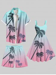 Coconut Tree Ombre Colorblock Print Plus Size Matching Hawaii Beach Outfit For Couples -  