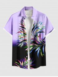Plus Size Ombre Colorblock Tropical Leaf Print Buttons Pocket Hawaii Shirt For Men -  
