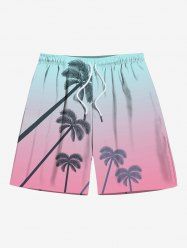 Plus Size Coconut Tree Ombre Print Hawaii Beach Shorts For Men -  