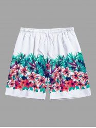 Short de plage hawaïen grande taille à imprimé tropical et fleurs d'hibiscus pour homme - Blanc 8XL