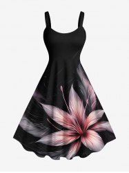 Robe débardeur hawaïenne grande taille à imprimé tropical et fleurs d'hibiscus - Noir 4X