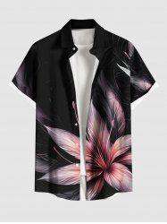 Plus Size Hibiscus Flower Tropical Print Buttons Pocket Hawaii Shirt For Men -  