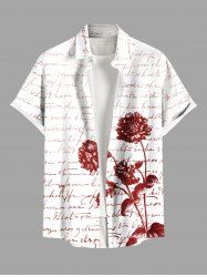 Plus Size Floral Leaves Ombre Letters Print Hawaii Button Pocket Shirt For Men -  