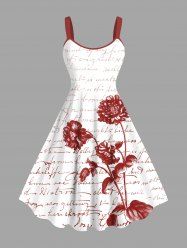 Plus Size Floral Leaves Ombre Letters Print Hawaii A Line Tank Dress -  