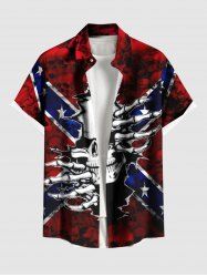 Chemise grande taille à imprimé tie-dye ombré et tête de mort déchirée, drapeau américain patriotique, avec poches boutonnées, pour homme - Rouge XL