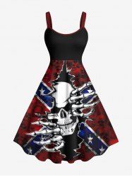 Plus Size Tie Dye Ombre Skull Ripped Patriotic American Flag Print A Line Tank Dress -  