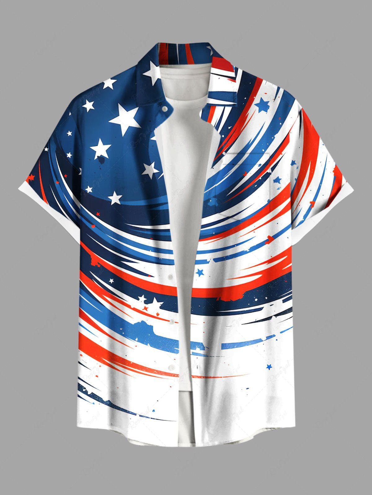 Cheap Plus Size Patriotic American Flag Paint Splatter Print Buttons Pocket Shirt For Men  