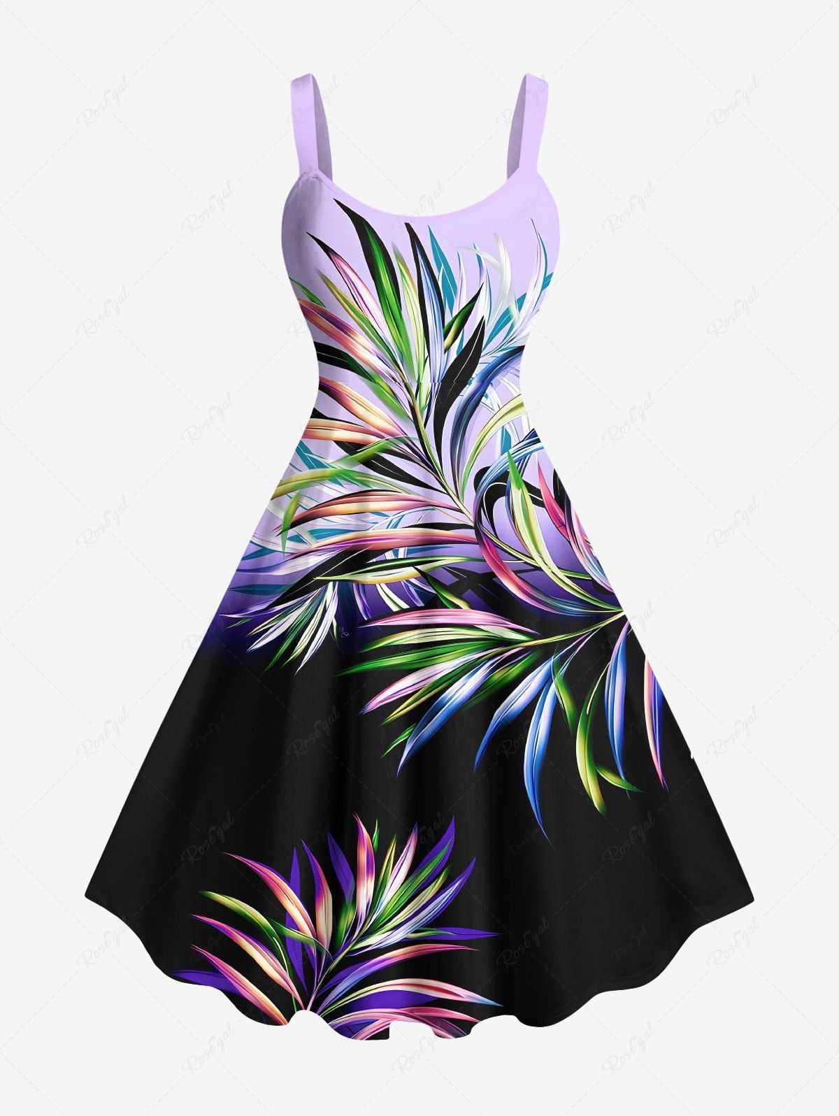 New Plus Size Ombre Colorblock Tropical Leaf Print Hawaii Tank Dress  