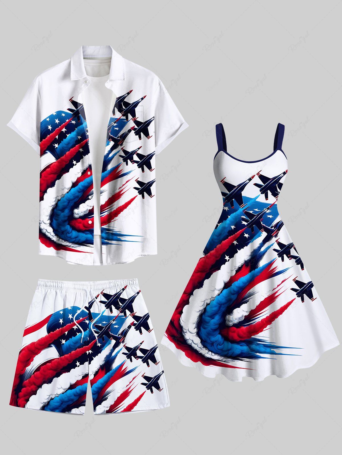 Outfits Patriotic American Flag Plane Print Plus Size Matching Outfit For Couples  