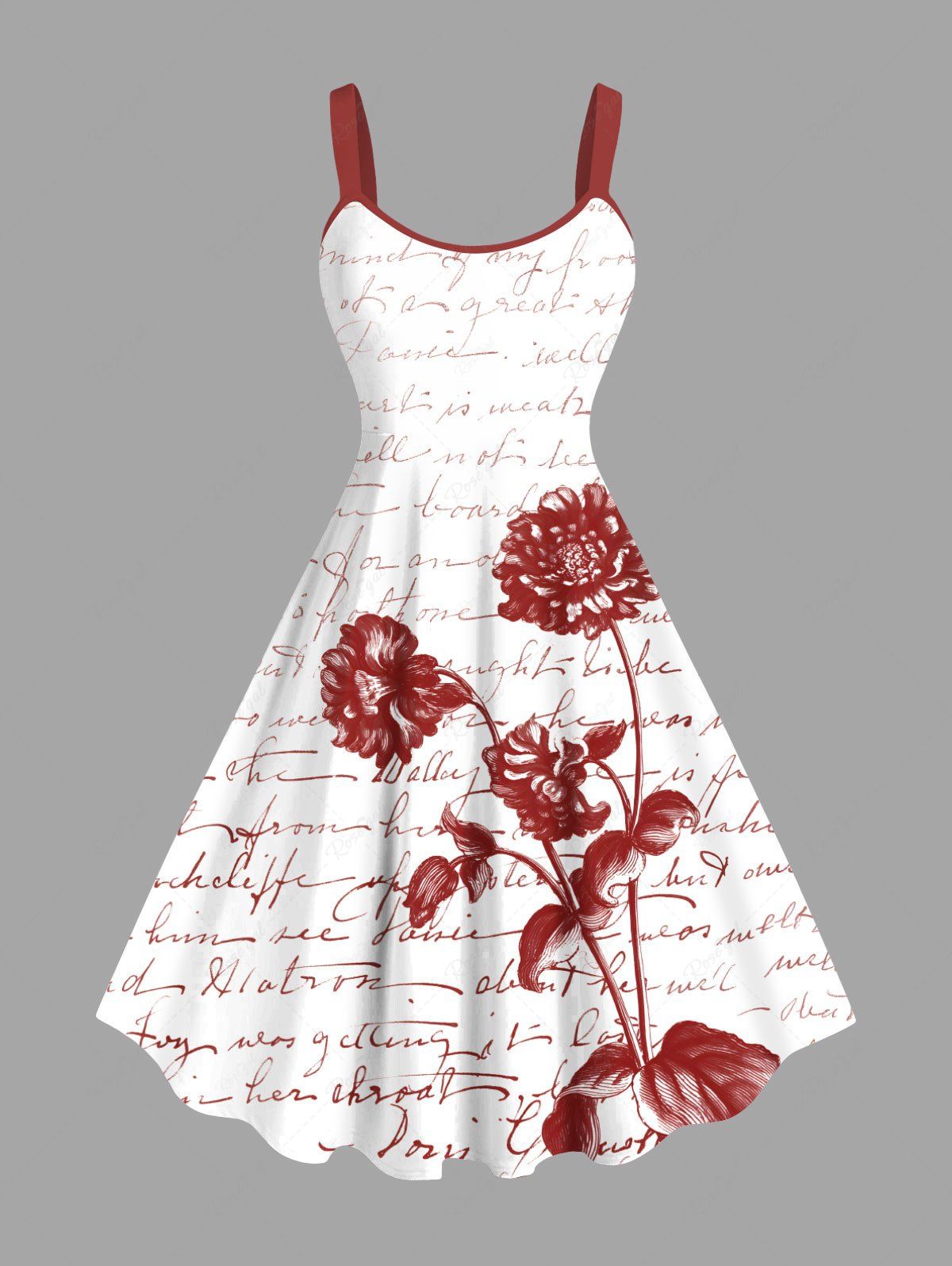 Online Plus Size Flower Leaf Ombre Letters Print Hawaii A Line Tank Dress  