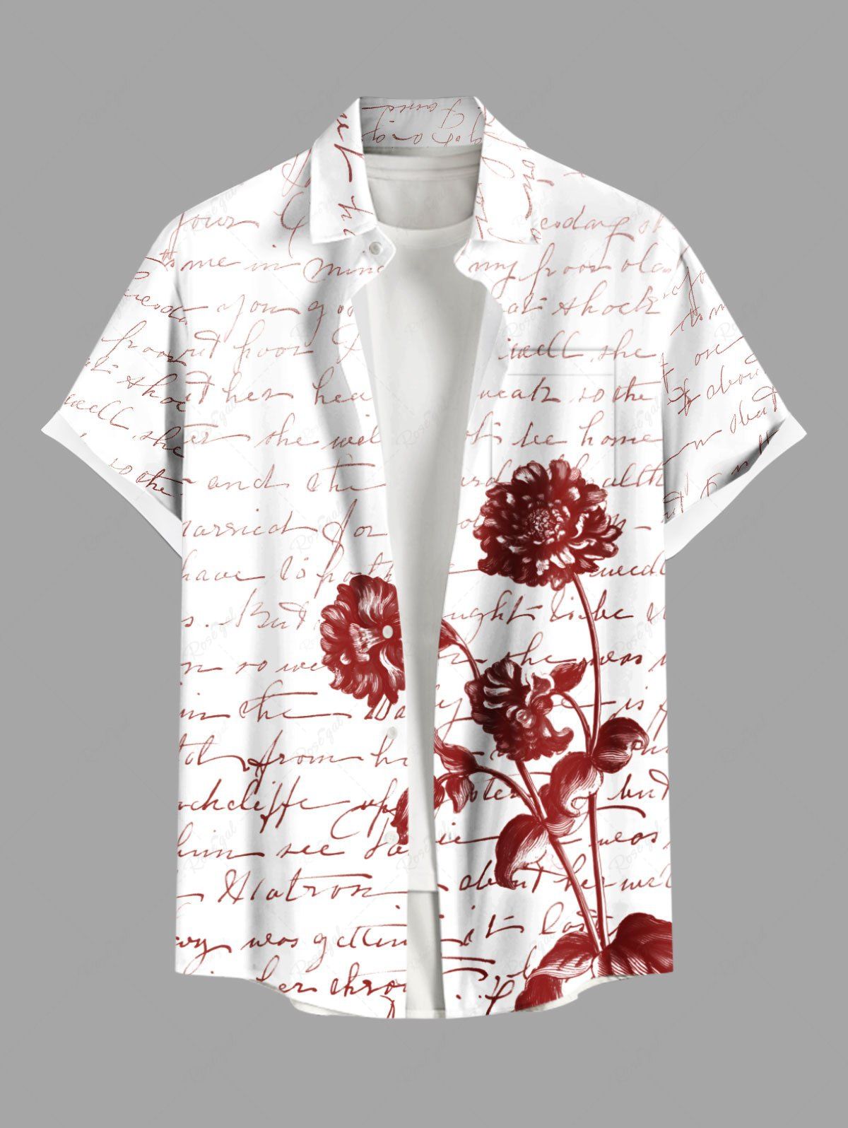 Chemise hawaïenne grande taille à imprimé floral et feuilles ombré avec poches boutonnées pour homme Blanc 2XL