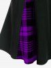 Mesh Jacquard Embroidered Belted 2 in 1 Top and Plaid Buckles High Waisted Mini Skirt Plus Size Outfit -  