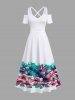 Tenue de plage hawaïenne assortie grande taille à imprimé feuilles tropicales et fleurs pour couples - Blanc 