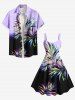 Tenue de plage hawaïenne assortie grande taille à imprimé feuilles tropicales ombré pour couples - Violet clair 