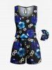 Ensemble chemise hawaïenne et barboteuse grande taille, tenue de plage assortie, imprimé fleurs d'hibiscus ombré, pour couples - Bleu profond 