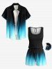Ensemble chemise et barboteuse hawaïennes assorties, tenue de plage grande taille, dégradé de couleurs, faisceau lumineux imprimé en 3D pour couples - Noir 
