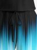 Ensemble chemise et barboteuse hawaïennes assorties, tenue de plage grande taille, dégradé de couleurs, faisceau lumineux imprimé en 3D pour couples - Noir 
