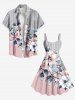 Flowers Leaf Stripes Print Plus Size Matching Hawaii Beach Outfit For Couples -  