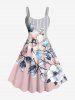 Flowers Leaf Stripes Print Plus Size Matching Hawaii Beach Outfit For Couples -  