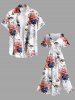 Two Tone Flower Leaf Print Plus Size Matching Hawaii Beach Outfit For Couples -  