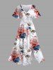 Two Tone Flower Leaf Print Plus Size Matching Hawaii Beach Outfit For Couples -  