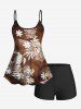 Haut de Tankini Asymétrique Feuille Fleuri Branche Ombré Imprimé - café XS