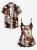 Haut de Tankini Asymétrique Feuille Fleuri Branche Ombré Imprimé - café 3X