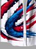 Plus Size Patriotic American Flag Plane Print Button Pocket Shirt For Men -  