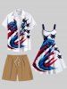 Plus Size Patriotic American Flag Plane Print Button Pocket Shirt For Men -  