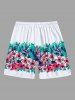 Short de plage hawaïen grande taille à imprimé tropical et fleurs d'hibiscus pour homme - Blanc 8XL