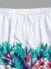 Short de plage hawaïen grande taille à imprimé tropical et fleurs d'hibiscus pour homme - Blanc 8XL