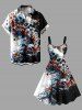 Plus Size Skulls Rose Flower Print Buttons Pocket Hawaii Shirt For Men -  