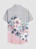 Plus Size Flowers Leaf Stripes Print Buttons Pocket Hawaii Shirt For Men -  