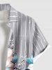 Plus Size Flowers Leaf Stripes Print Buttons Pocket Hawaii Shirt For Men -  