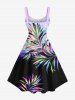 Plus Size Ombre Colorblock Tropical Leaf Print Hawaii Tank Dress -  