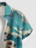 Chemise hawaïenne grande taille à boutons et poches, imprimé tête de mort et vagues de la mer, pour homme - Vert 6XL
