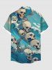Chemise hawaïenne grande taille à boutons et poches, imprimé tête de mort et vagues de la mer, pour homme - Vert 6XL