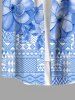 Plus Size Tropical Flowers Leaf Scarf Print Buttons Pocket Hawaii Shirt For Men -  