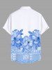 Plus Size Tropical Flowers Leaf Scarf Print Buttons Pocket Hawaii Shirt For Men -  