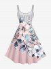 Plus Size Flowers Leaf Stripes Print Hawaii Tank Dress -  