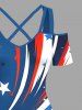 Plus Size Patriotic American Flag Paint Splatter Print Cold Shoulder Crisscross Maxi Dress -  