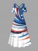 Plus Size Patriotic American Flag Paint Splatter Print Cold Shoulder Crisscross Maxi Dress -  