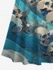 Robe longue hawaïenne grande taille à imprimé tête de mort et vagues, épaules dénudées et croisée - Vert XXS