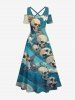 Robe longue hawaïenne grande taille à imprimé tête de mort et vagues, épaules dénudées et croisée - Vert XXS