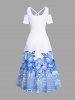 Plus Size Tropical Flowers Leaf Scarf Print Cold Shoulder Crisscross Hawaii Maxi Dress -  