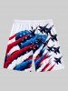 Plus Size Patriotic American Flag Plane Print Drawstring Pocket Beach Shorts For Men -  