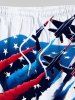 Plus Size Patriotic American Flag Plane Print Drawstring Pocket Beach Shorts For Men -  