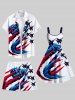 Plus Size Patriotic American Flag Plane Print Drawstring Pocket Beach Shorts For Men -  