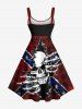Plus Size Tie Dye Ombre Skull Ripped Patriotic American Flag Print A Line Tank Dress -  