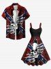 Plus Size Tie Dye Ombre Skull Ripped Patriotic American Flag Print A Line Tank Dress -  